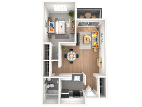 Floor plan for 1 bed, 1 bath, 616 sqft